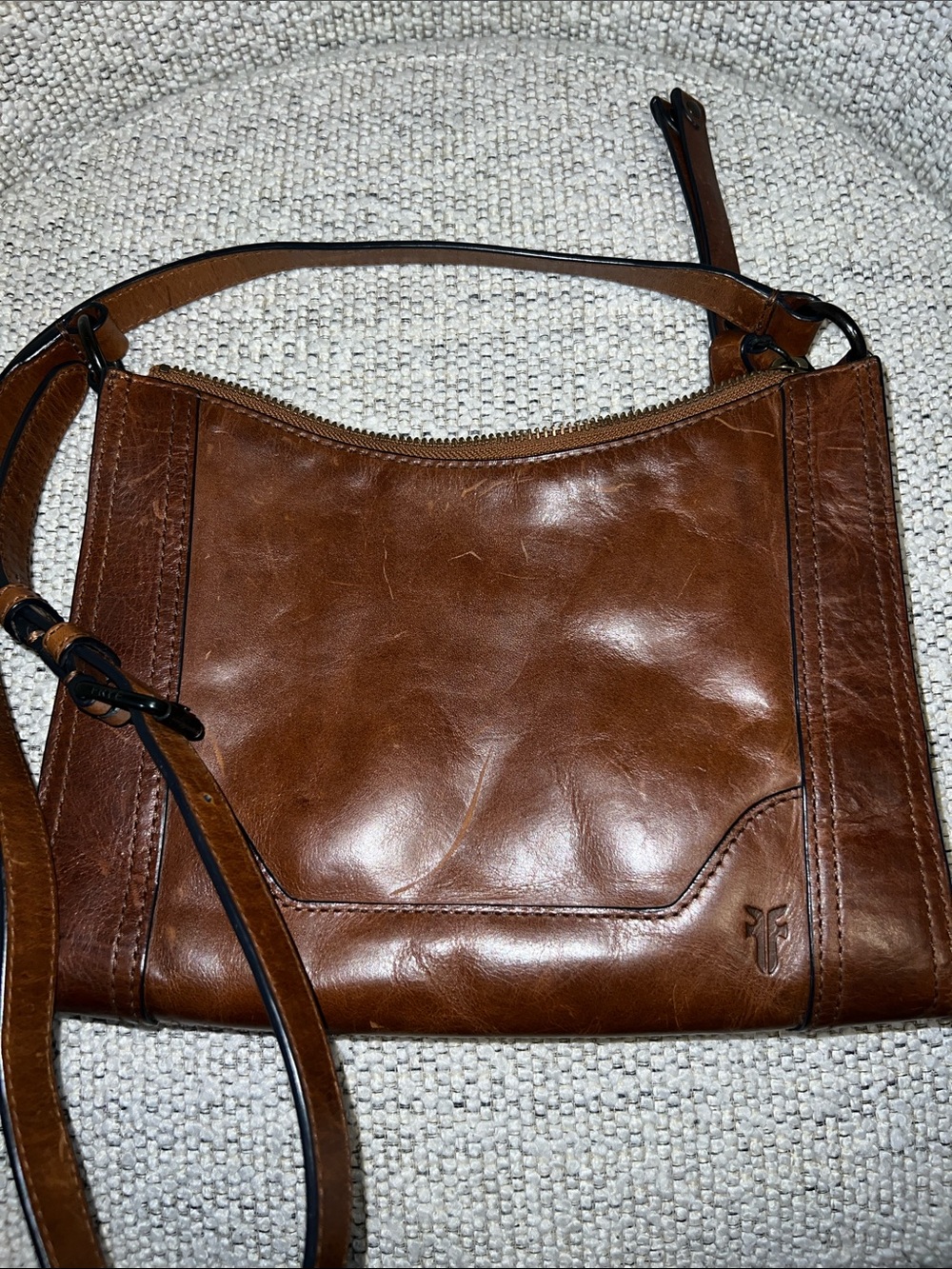 Frye Melissa Zip Brown Leather Crossbody Bag - Brown Leather